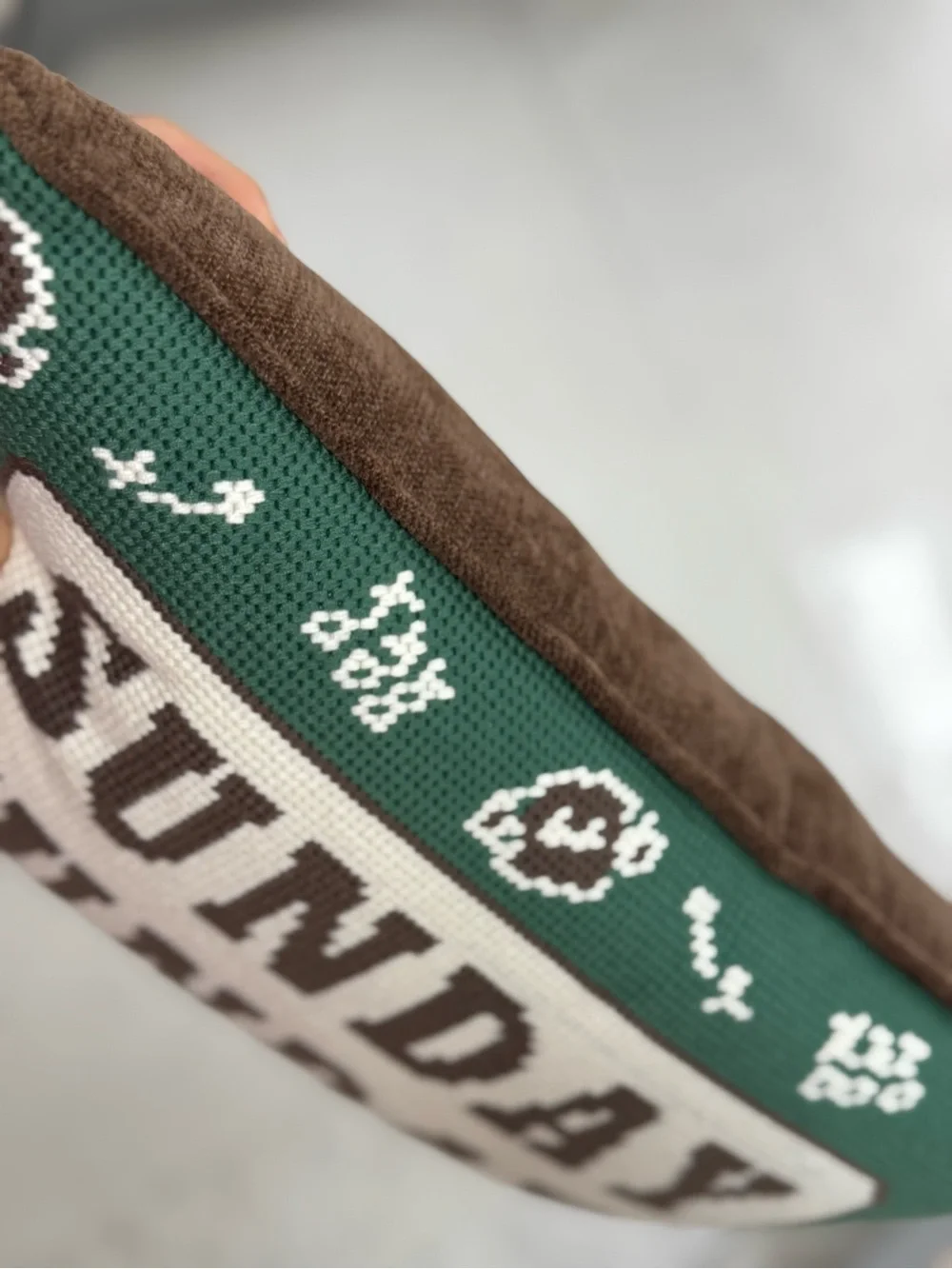 Sunday Funday Needlepoint Pillow - Green & Cream